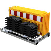 SET | with 10 panel fences | and 11 base plates | on storage and transport traverse | ohne Lampenadapter | with red/white foil, type RA2/B | type of barrier NOX yellow